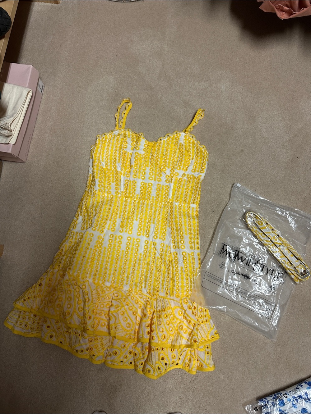 Charo Ruiz Knock Off Yellow Eyelet Sundress with Ruffle Hem